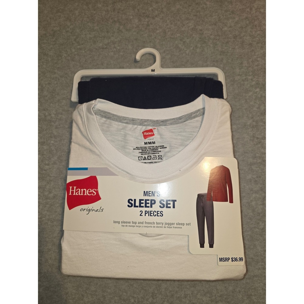 Hanes Originals Mens Sleep Set 2 Piece Long Sleeve Top Jogger Pants M